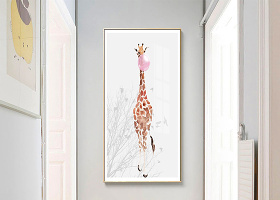 北欧风格卡通长颈鹿吹气球玄关装饰画