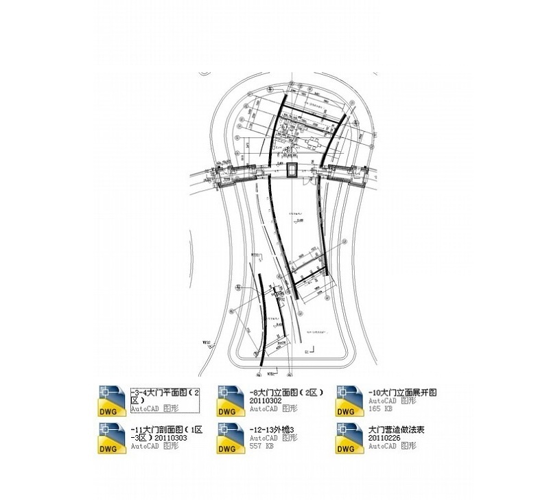 某生态区接待处入口大门建筑cad施工图 Cad图库 建库图纸