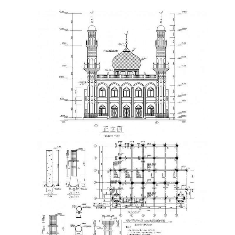 两层框架结构清真寺结构CAD施工图（含建筑图）