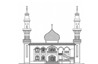 某清真寺建筑設計方案CAD圖紙（含平面圖立面圖穹頂）