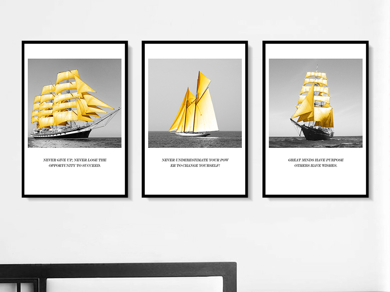 原创北欧简约意境大海帆船客厅装饰画无框画挂画