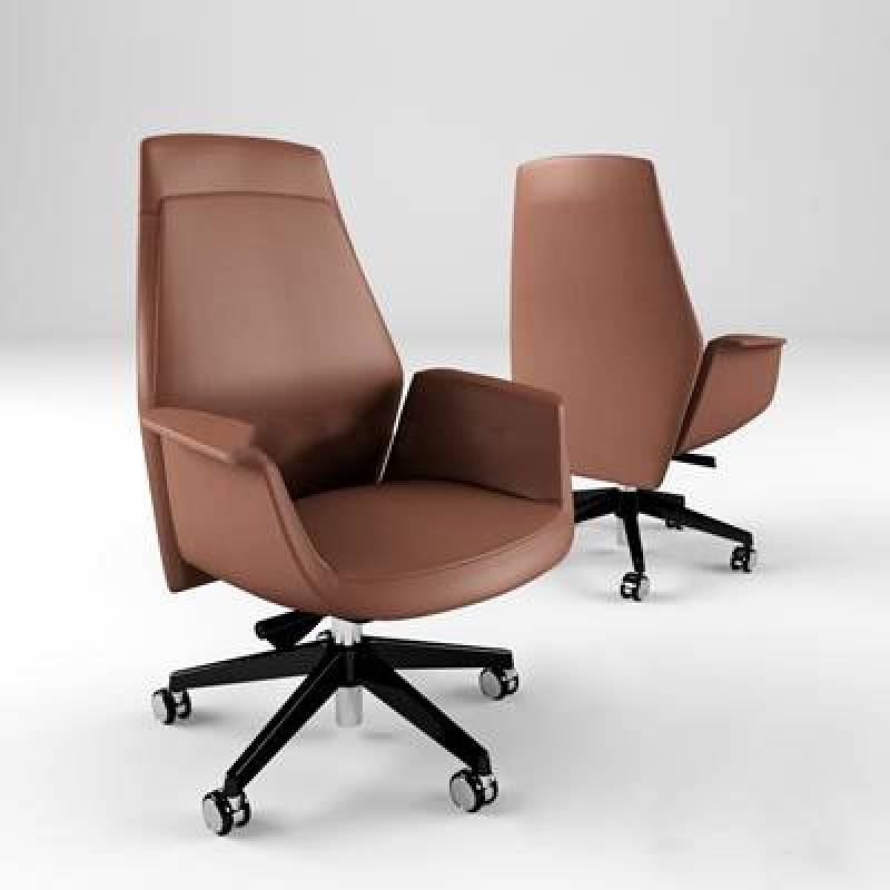 现代咖啡色皮革带脚轮办公椅3D模型下载 现代咖啡色皮革带脚轮办公椅3D模型下载