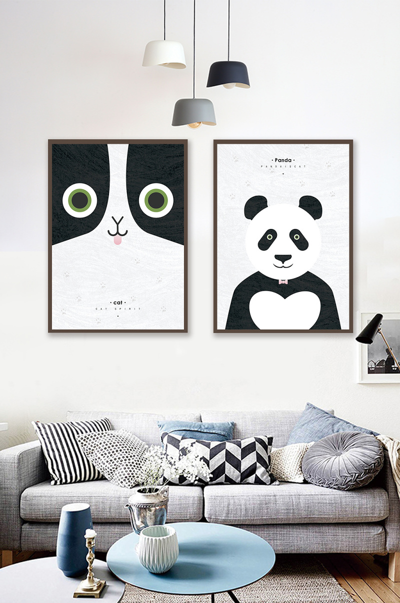 创意时尚简约北欧熊猫动物卧室书房装饰画