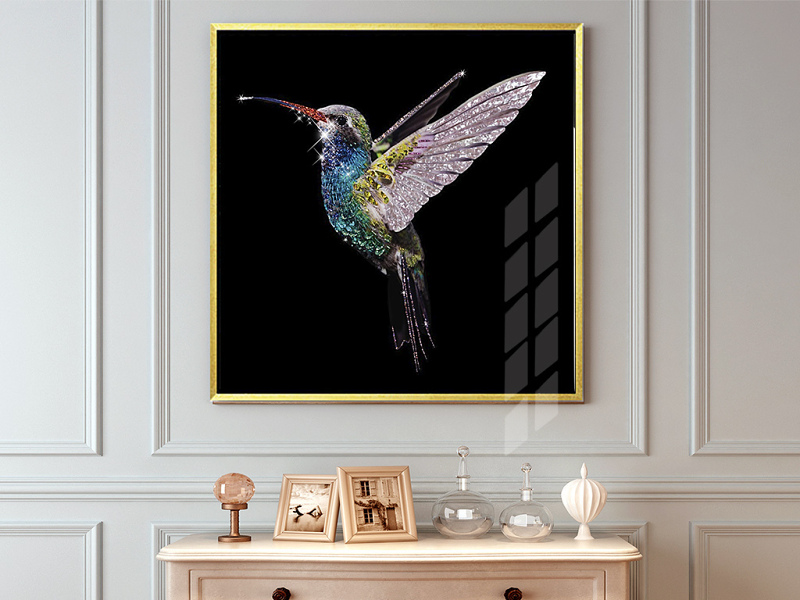 原创晶瓷装饰画动物鸟类蜂鸟钻石装饰画无框画