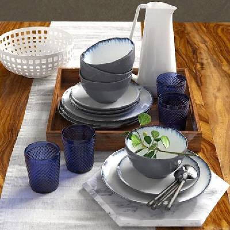 现代陶瓷碗碟水杯组合3D模型下载 现代陶瓷碗碟水杯组合3D模型下载