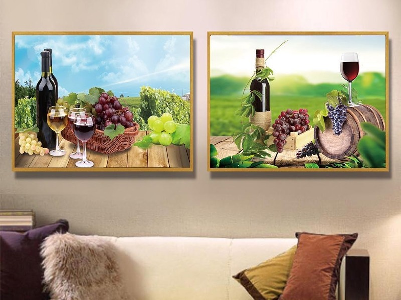 原创现代简约红酒酒杯餐厅装饰画欧式酒店走廊过道挂画-版权可商用
