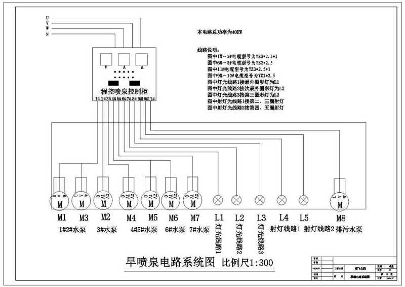 CAD郑飞公园施工旱喷泉电路系统图图纸