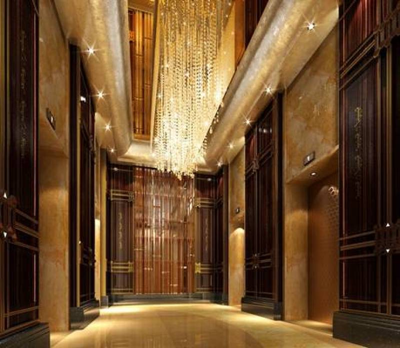 新中式酒店电梯间 新中式金色玻璃吊灯3D模型下载 新中式酒店电梯间 新中式金色玻璃吊灯3D模型下载