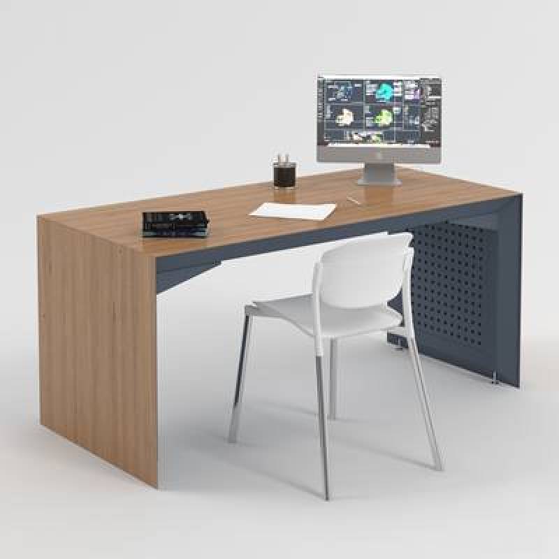 现代棕色木艺办公桌椅组合3D模型下载 现代棕色木艺办公桌椅组合3D模型下载