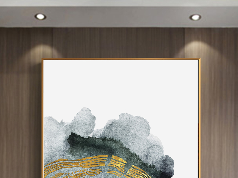 原创新中式水墨金色年轮客厅现代北欧玄关装饰画
