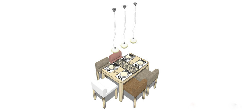 棕白色桌椅子su模型综合效果图