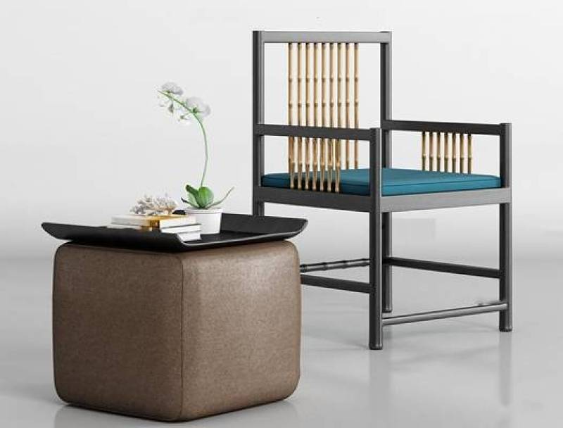 新中式实木单椅沙发凳饰品组合3D模型下载 新中式实木单椅沙发凳饰品组合3D模型下载