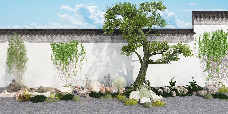 新中式庭院景观组合3D模型下载 新中式庭院景观组合3D模型下载