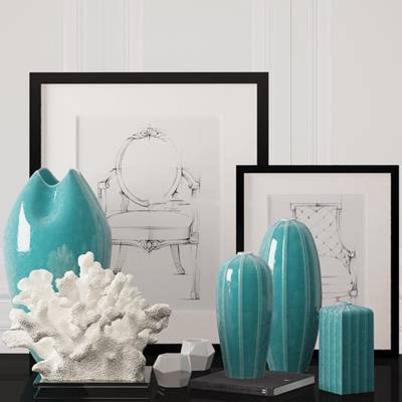 现代陶瓷花瓶挂画摆件组合3D模型下载 现代陶瓷花瓶挂画摆件组合3D模型下载