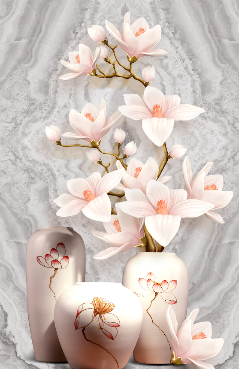 简约浮雕立体花卉花瓶玄关装饰画图片