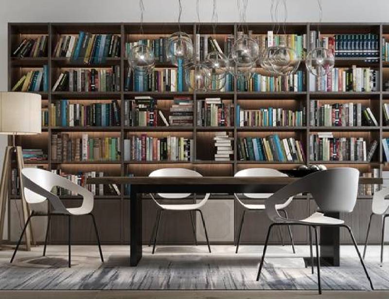 现代桌椅书柜书籍吊灯组合3D模型下载 现代桌椅书柜书籍吊灯组合3D模型下载