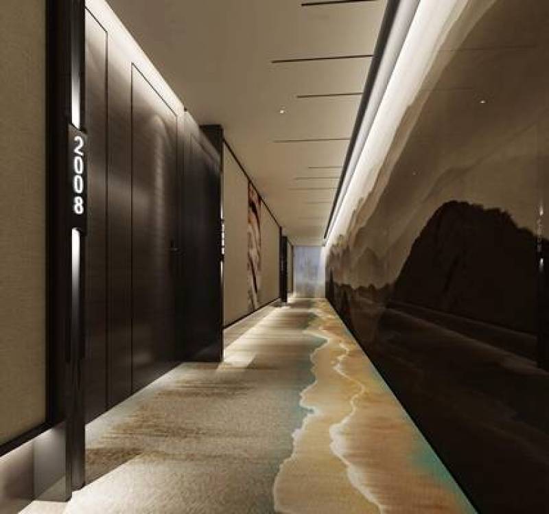 新中式酒店走廊过道3D模型下载 新中式酒店走廊过道3D模型下载