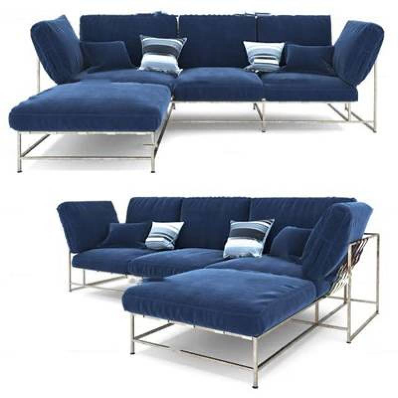 现代蓝色布艺转角多人沙发3D模型下载 现代蓝色布艺转角多人沙发3D模型下载