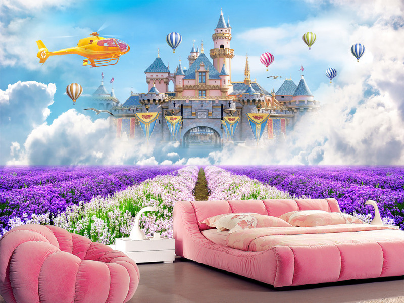 原创梦幻仙境空中城堡世界场景3D背景墙-版权可商用