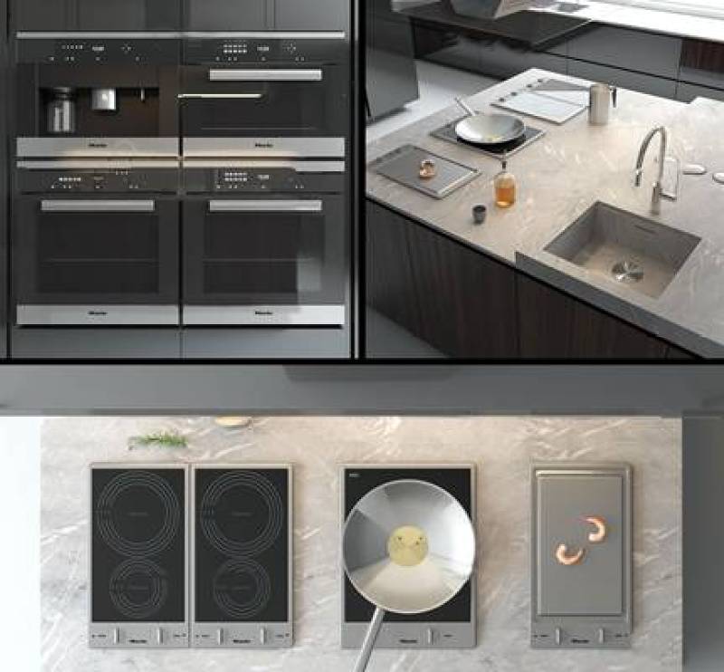 现代敞开式厨房橱柜组合3D模型下载 现代敞开式厨房橱柜组合3D模型下载