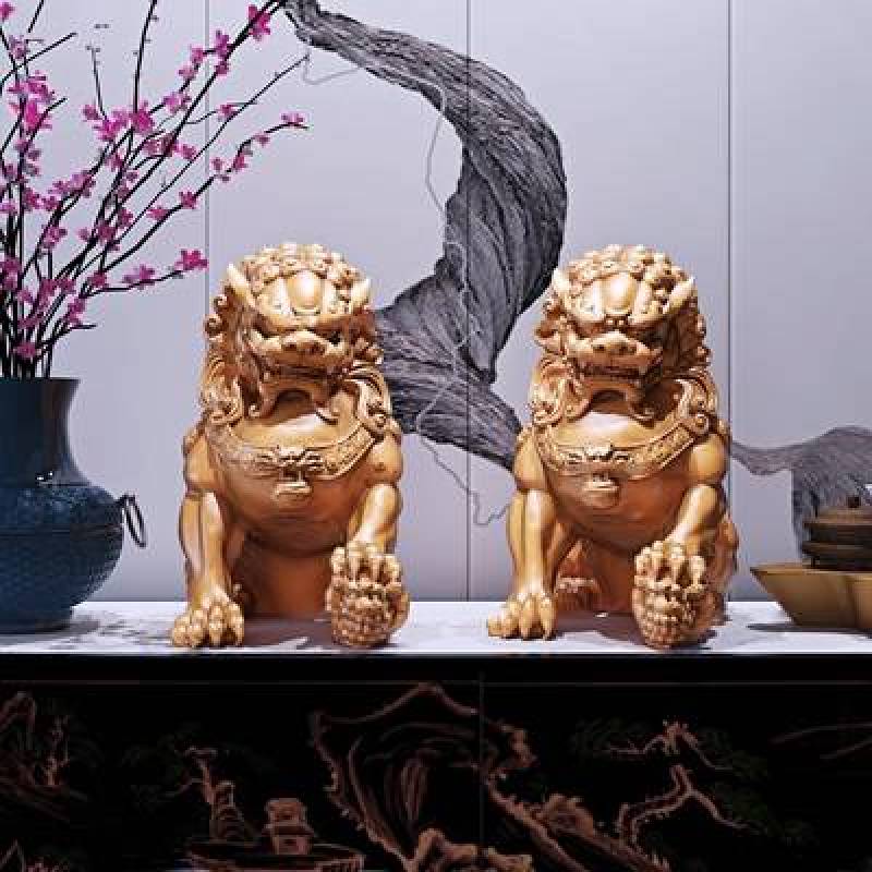 新中式古典狮子雕塑组合3D模型下载 新中式古典狮子雕塑组合3D模型下载