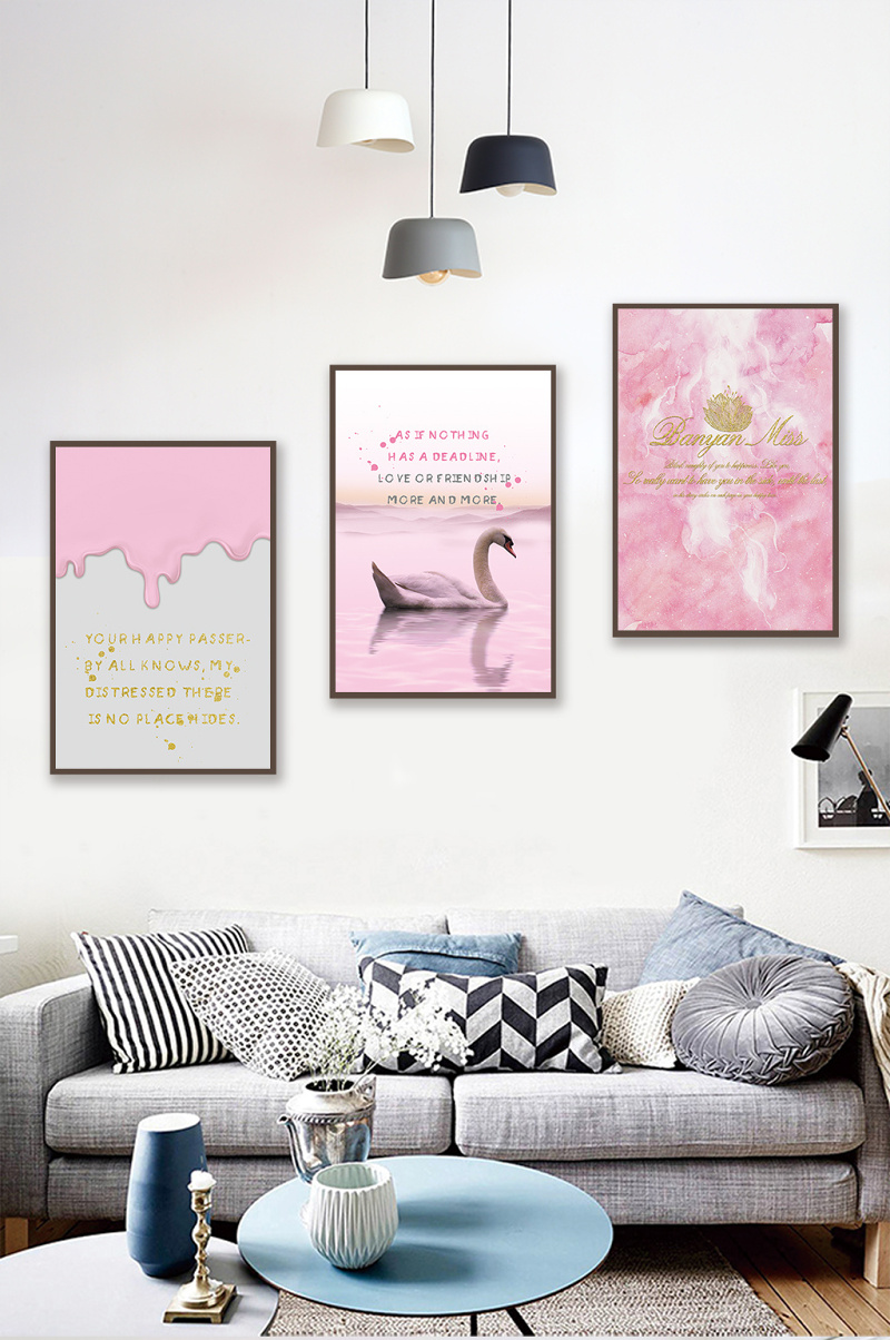 粉色北欧风格天鹅字母组合装饰画