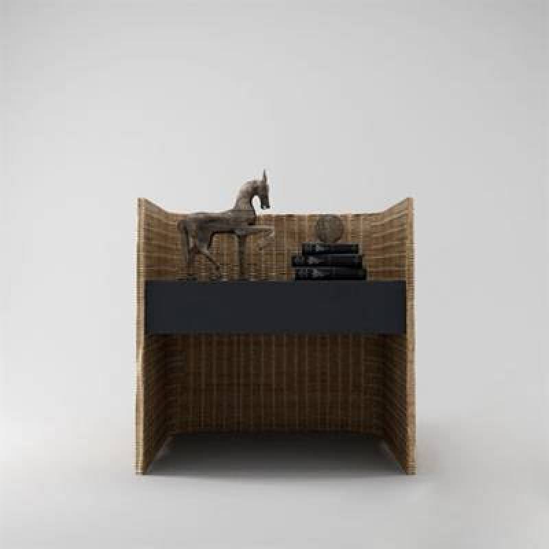 东南亚原木色编织床头柜3D模型下载 东南亚原木色编织床头柜3D模型下载