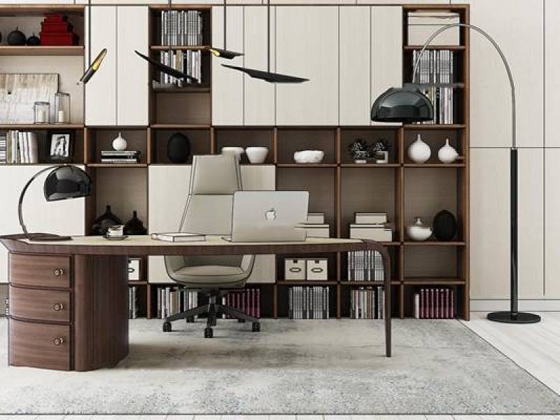 现代办公书桌书柜组合3D模型下载 现代办公书桌书柜组合3D模型下载