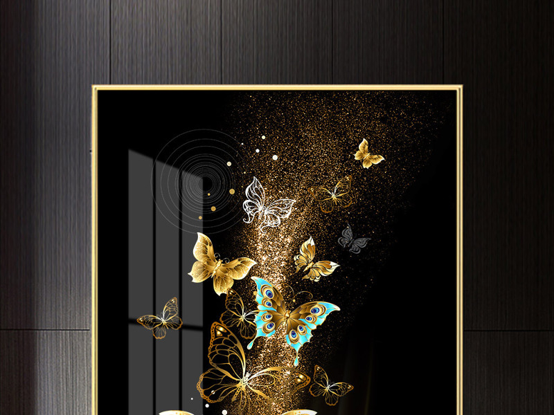 原创现代时尚金箔抽象蝴蝶意境客厅北欧装饰画晶瓷画-版权可商用