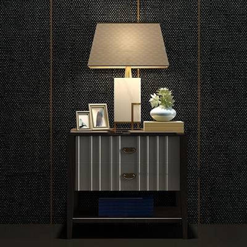 新中式实木床头柜台灯组合3d模型下载 新中式实木床头柜台灯组合3d模型下载