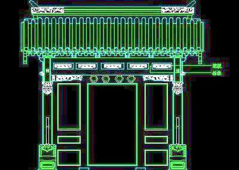 中式垂花门、中式屏门-cad门图块素材1