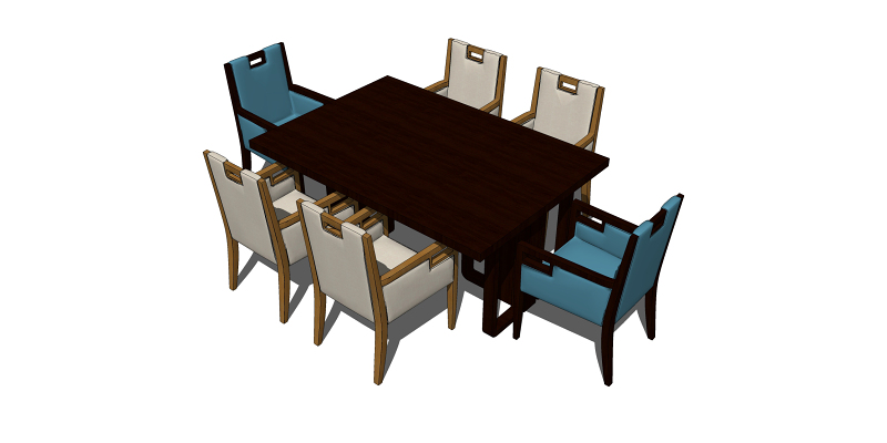 新中式餐桌椅组合SU模型下载 新中式餐桌椅组合SU模型下载