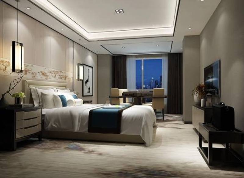 新中式酒店客房单人间3D模型下载 新中式酒店客房单人间3D模型下载
