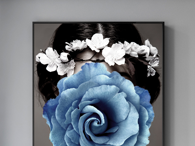 原创北欧简约现代创意美女蓝色花卉无框画装饰画