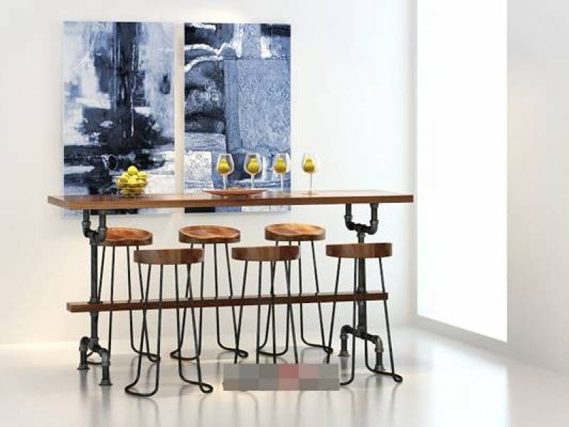 现代棕色木艺吧台吧椅组合3D模型下载 现代棕色木艺吧台吧椅组合3D模型下载