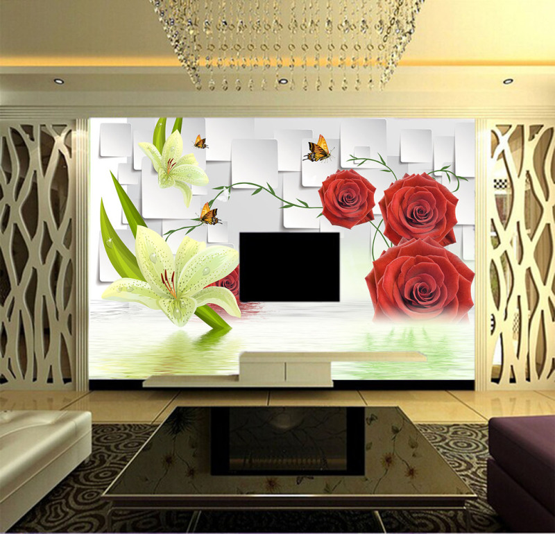 3D立体玫瑰花藤电视背景墙装饰画