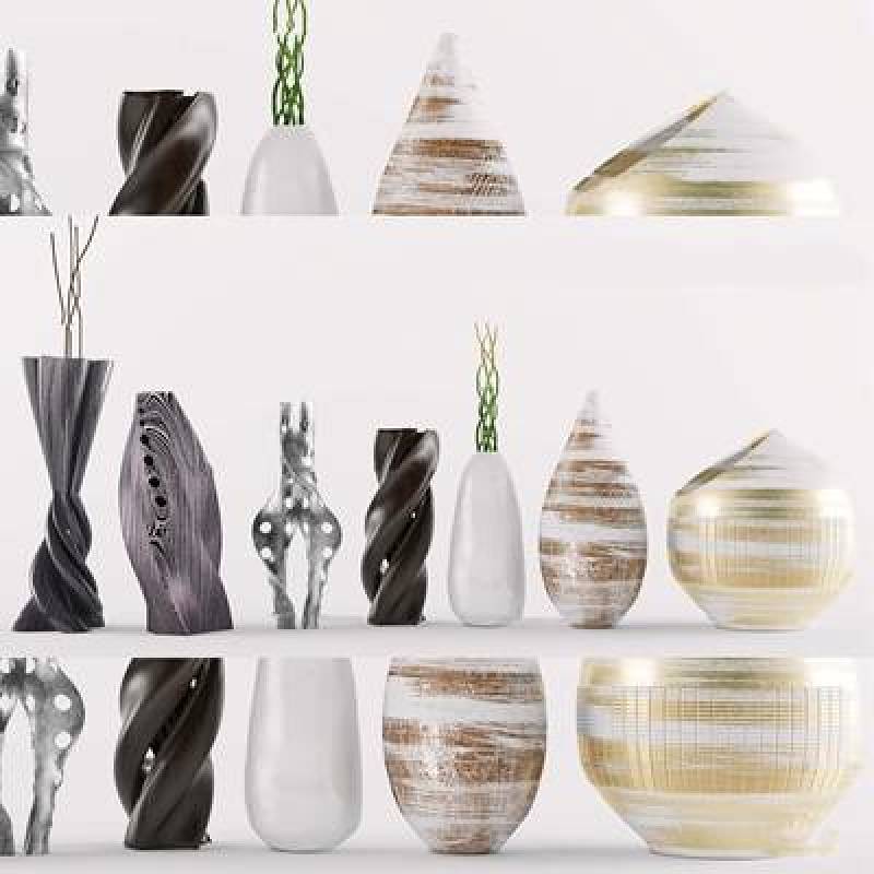 现代艺术花瓶陶瓷器皿组合3d模型下载 现代艺术花瓶陶瓷器皿组合3d模型下载