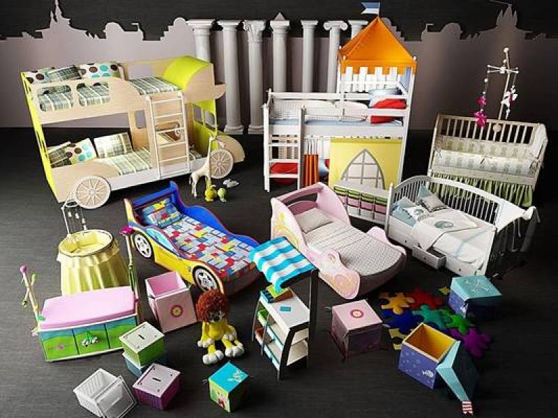 婴儿床儿童房玩具组合3D模型下载 婴儿床儿童房玩具组合3D模型下载