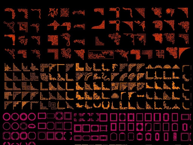 原創CAD角花邊框雕刻花紋圖案雕花圖庫-版權可商用