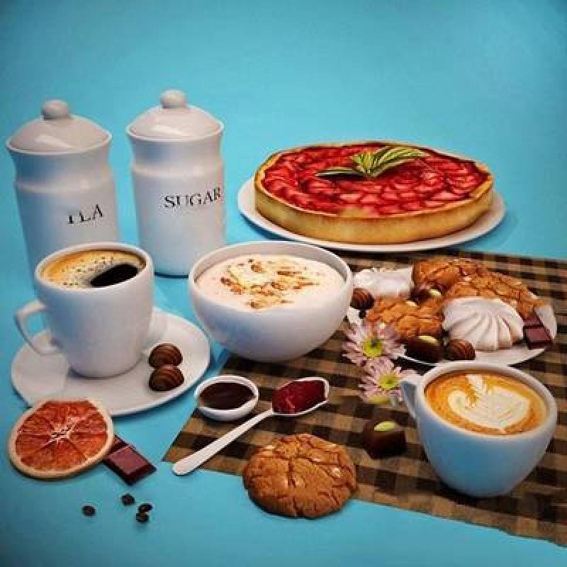 现代咖啡点心食物组合3D模型下载 现代咖啡点心食物组合3D模型下载