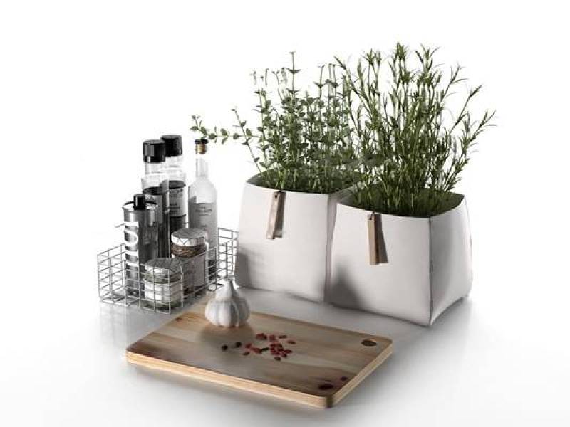 现代酒水调料菜板盆栽组合3D模型下载 现代酒水调料菜板盆栽组合3D模型下载
