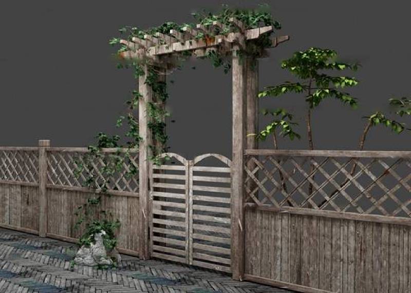 现代实木篱笆门组合3d模型下载 现代实木篱笆门组合3d模型下载