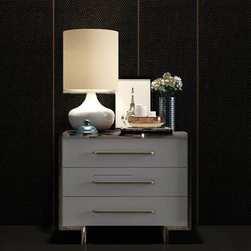 现代床头柜台灯花瓶组合3D模型下载 现代床头柜台灯花瓶组合3D模型下载