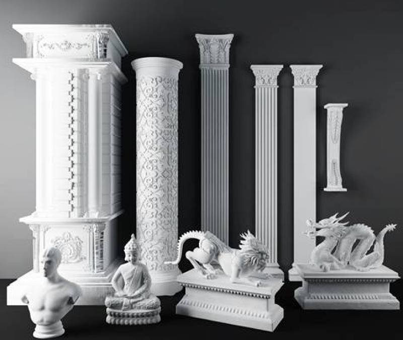 欧式石膏雕花罗马柱人物佛龙狮雕塑组合3D模型下载 欧式石膏雕花罗马柱人物佛龙狮雕塑组合3D模型下载