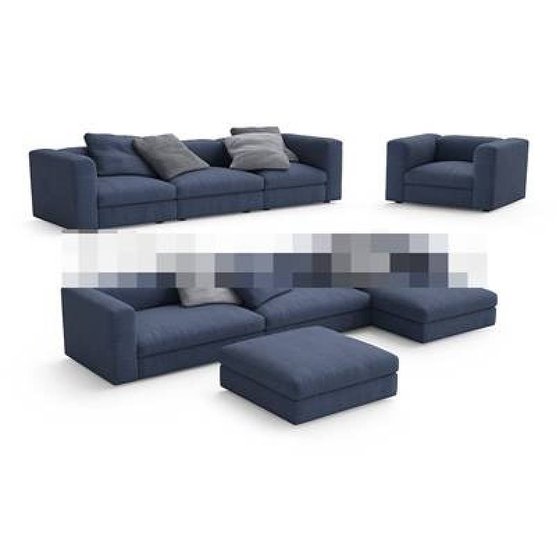 现代蓝色布艺多人沙发3D模型下载 现代蓝色布艺多人沙发3D模型下载