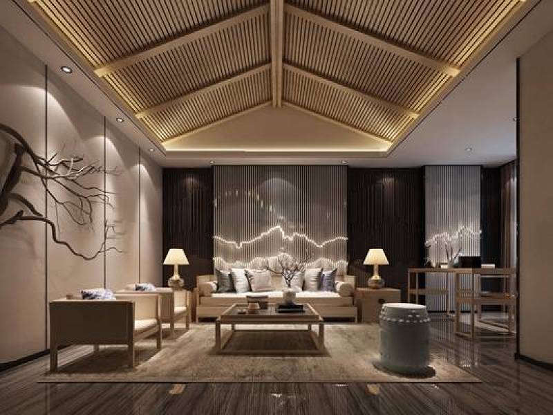 新中式客厅沙发茶几3D模型下载 新中式客厅沙发茶几3D模型下载