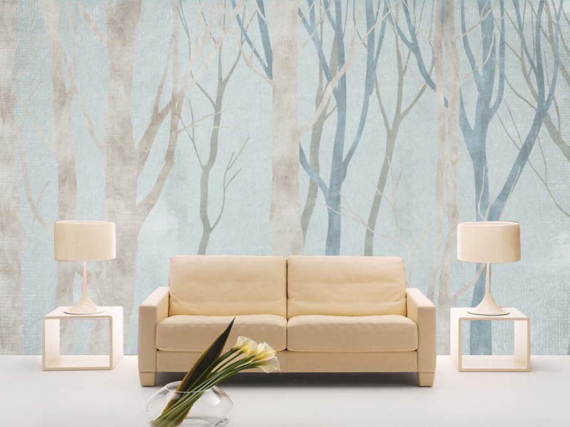 北欧彩绘森林意境简约沙发背景墙唯美