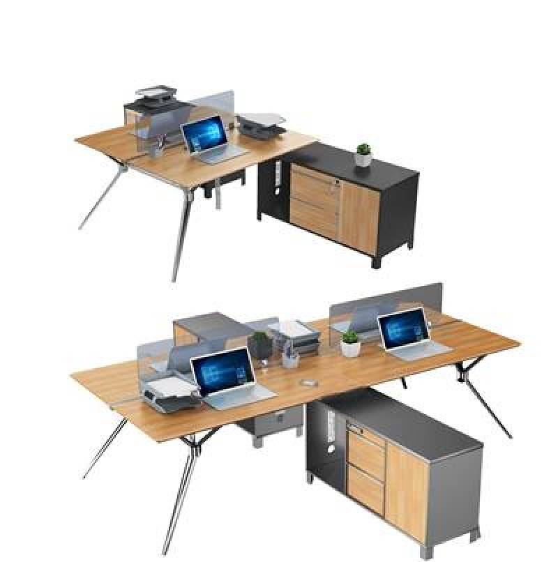现代实木办公桌文件柜组合3D模型下载 现代实木办公桌文件柜组合3D模型下载