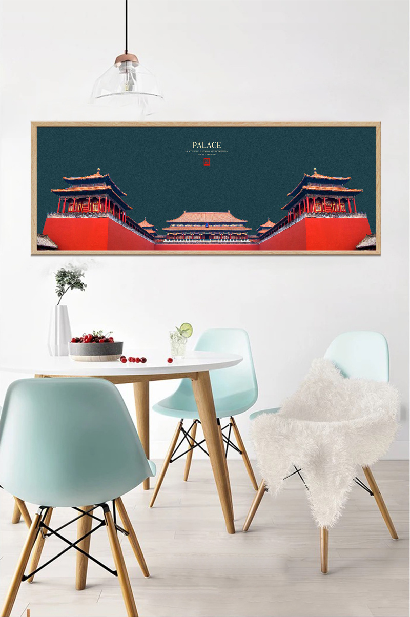 新中式古典宫廷午门地产客厅横式装饰画