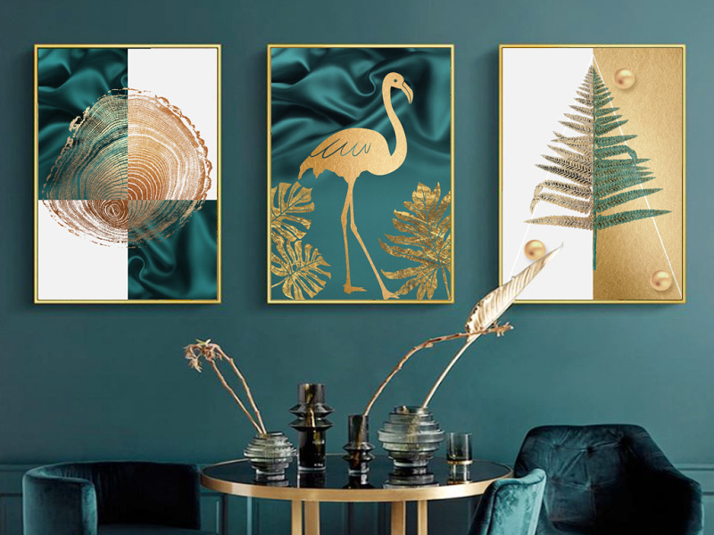 原创轻奢金色植物现代简约抽象北欧装饰画-版权可商用